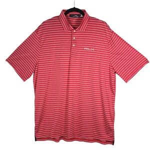 RLX Ralph Lauren Mens XL Red White Striped Golf Polo Shirt Moisture Wicking Logo